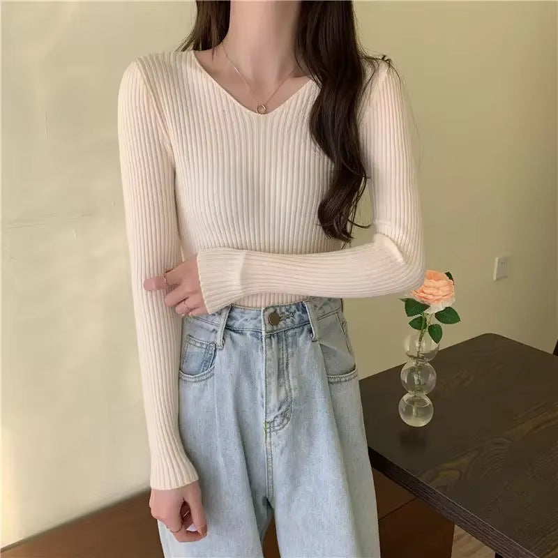 Casual Long Sleeve Knitted Pullover 2025 Autumn Winter Women Sweaters Femme Basic Solid Jersey Tops Fashion Clothes